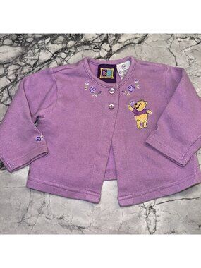 Vtg Pooh 12 Months Baby Girl Cardigan Winnie Purple